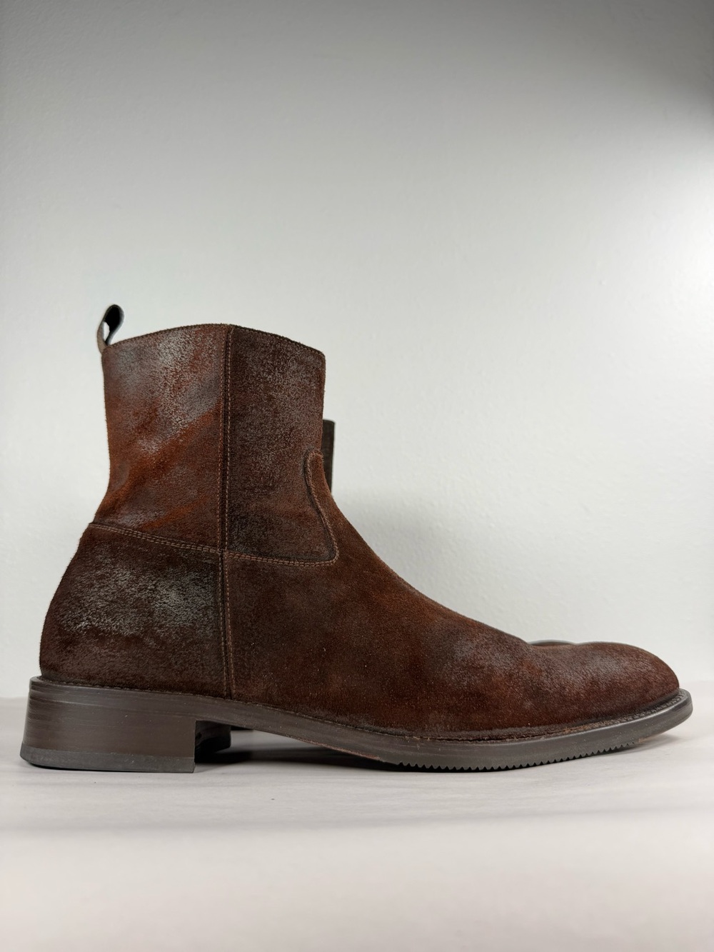 To Boot New York Men’s Brown Waxed Suede Side Zip Boots Size 12 Made in Italy